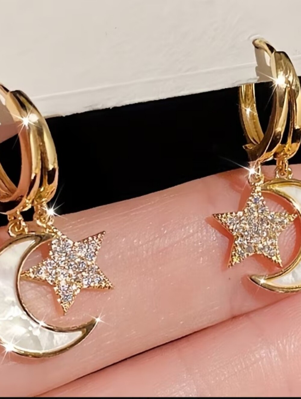 Cuyana Gold Moon and Pave Star Drop Earrings